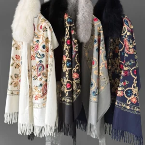 Thick Embroidered Wool-Blend Winter Shawl