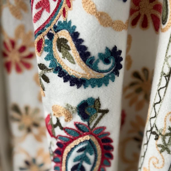 Thick Embroidered Wool-Blend Winter Shawl