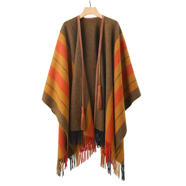 Cashmere-Wool Tassel Poncho Shawl